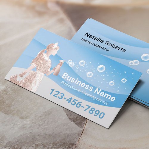 Maid Cleaning Service Modern Blue Curves Business Card