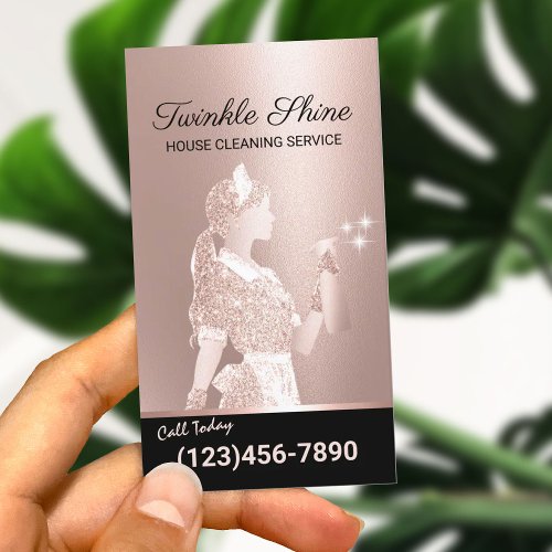 Maid Cleaning Service Rose Gold Housekeeping Business Card