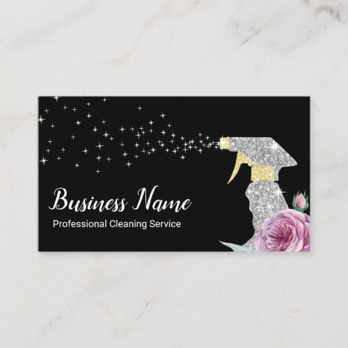 Maid Cleaning Service Silver Spray Pink Floral Business Card