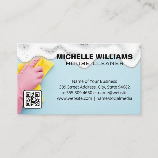 Maid Cleaning | Soap Suds | QR Code Business Card (Front)
