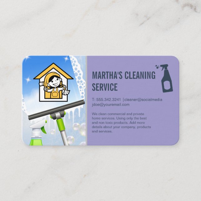 Maid Cleaning | Squeegee and Soap Business Card (Front)