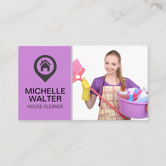 Maid Holding Cleaning Supplies Business Card (Front)