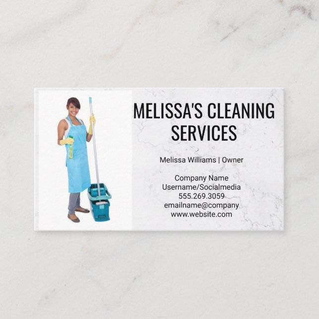 Maid Holding Mop Business Card (Front)