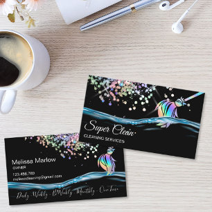 Maid House Cleaning Housekeeping Holograph Business Card