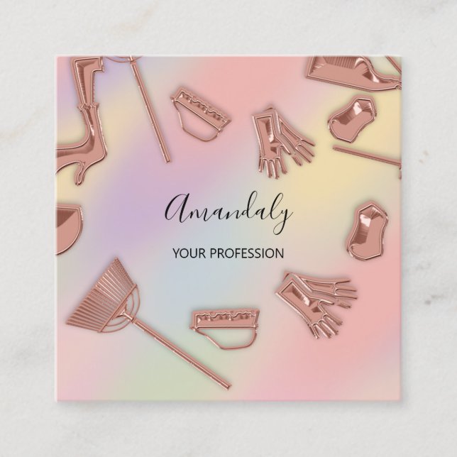 Maid House Cleaning Office Services Logo Rose Square Business Card (Front)