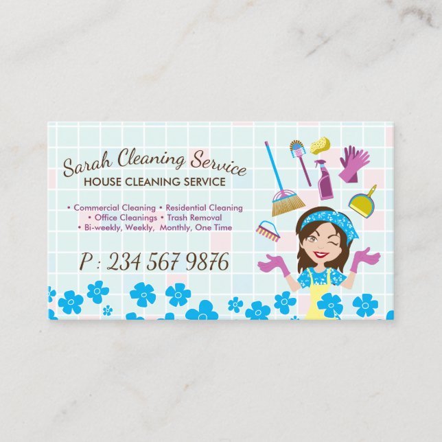 Maid House Cleaning Service Business Card (Front)