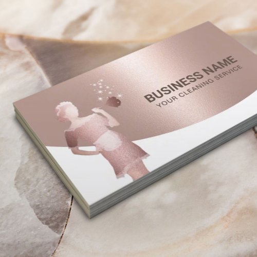 Maid House Cleaning Service Modern Rose Gold Business Card