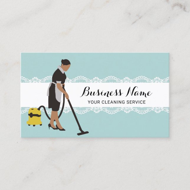 Maid House Cleaning Service Pastel Teal Business Card (Front)