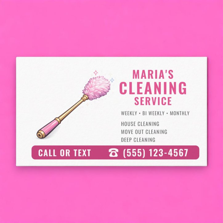 Maid House Cleaning Service Pink Business Card