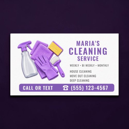 Maid House Cleaning Service Purple Professional Business Card