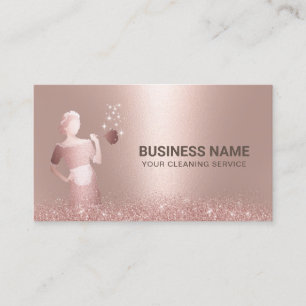 Maid House Cleaning Service Rose Gold Glitter Business Card