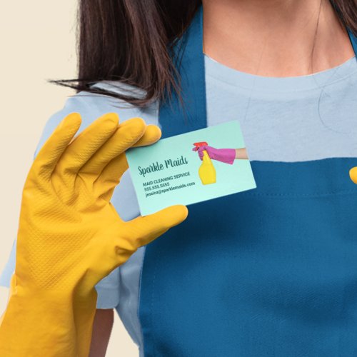 Maid House Cleaning Service Teal Trendy Business Card Magnet
