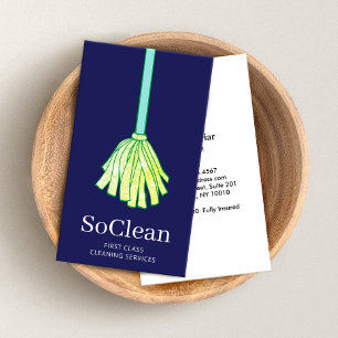 Maid House Cleaning Services Green Glitter Mop Business Card