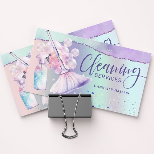 Maid  House Cleaning Services Holographic  Business Card