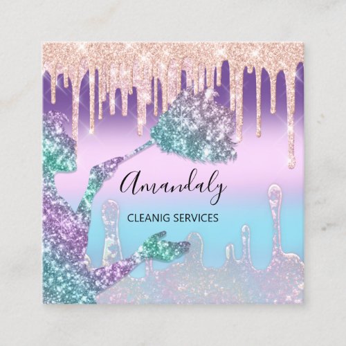 Maid House Cleaning Services Logo Drips Ombre Square Business Card
