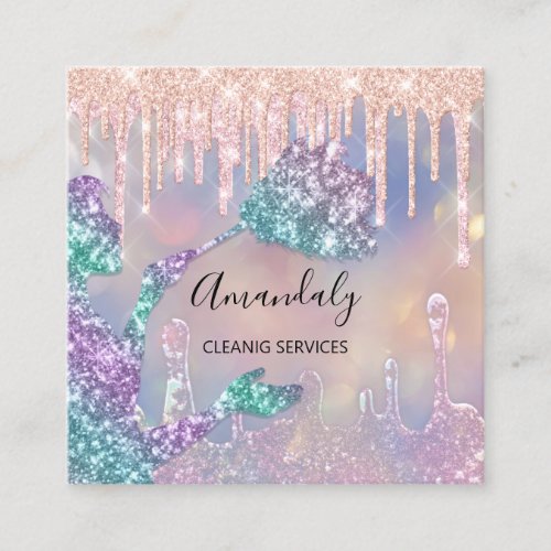 Maid House Cleaning Services Logo Drips Royal Square Business Card