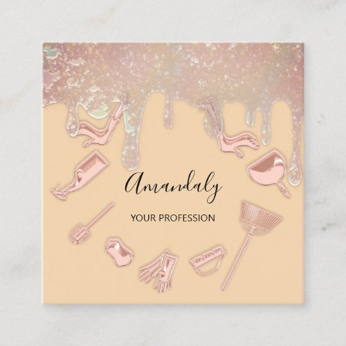 Maid House Cleaning Services Logo Holograph Pastel Square Business Card