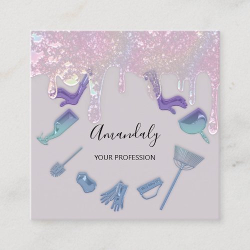 Maid House Cleaning Services Logo Ombre Purple Square Business Card