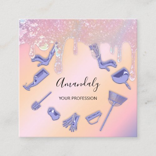 Maid House Cleaning Services Logo Purple Ombre Square Business Card