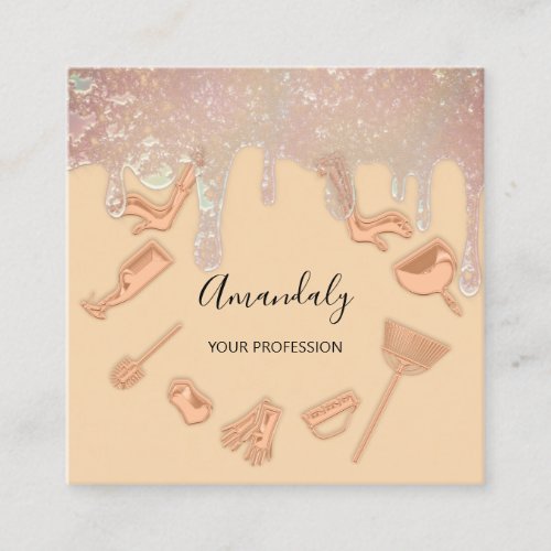 Maid House Cleaning Services Logo Rose Copper Square Business Card