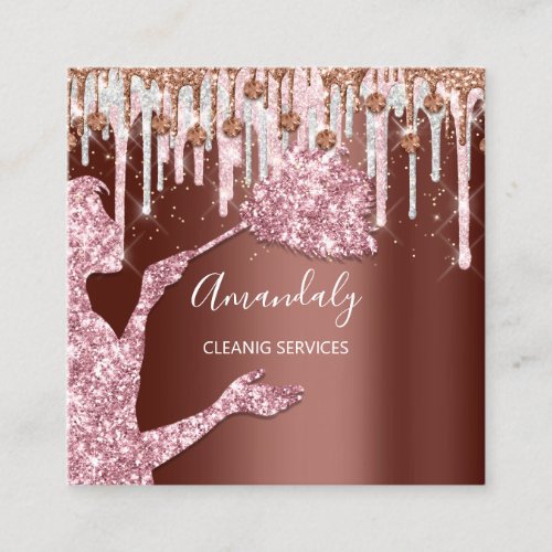 Maid House Cleaning Services Logo Silver Brown Square Business Card