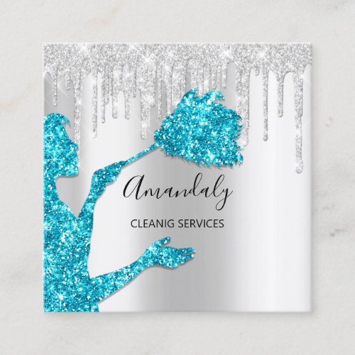 Maid House Cleaning Services Logo Silver Ocean Square Business Card