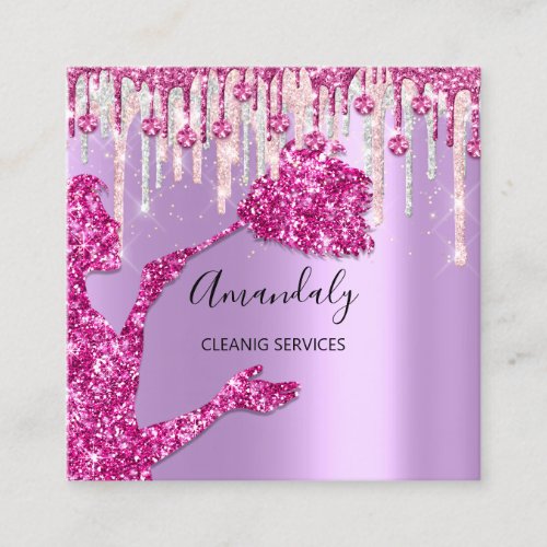 Maid House Cleaning Services Logo Silver Purple Square Business Card