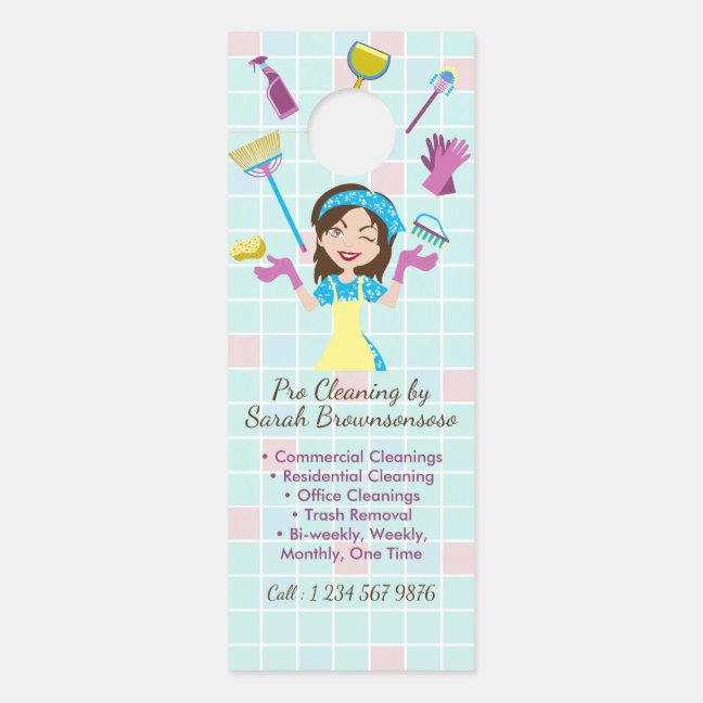 Maid House Cleaning Woman Lady Cartoon Pro Door Hanger