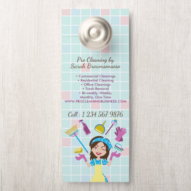 Maid & House Cleaning Woman Lady Door Hanger