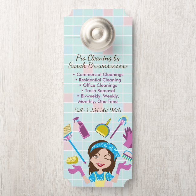 Maid House Cleaning Woman Lady Pro Door Hanger