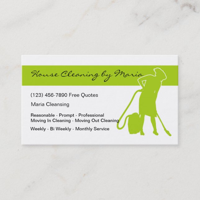 Maid Housekeeper Business Cards (Front)