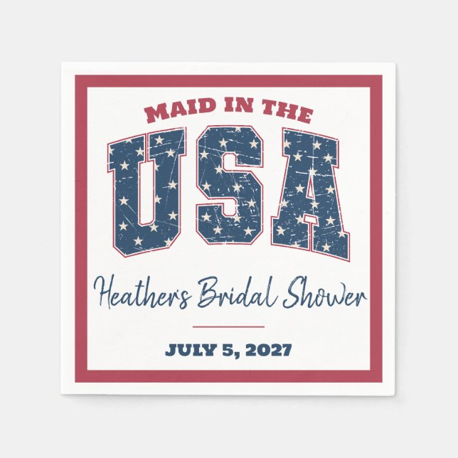 Maid in the USA, Stars, Stripes Bridal Shower Napkins (Front)