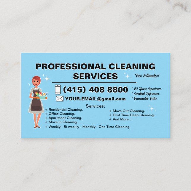 Maid Janitorial Lady Business Card House Cleaning (Front)