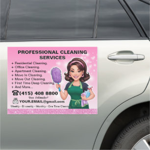 Maid Janitorial Lady Business Card House Cleaning Car Magnet
