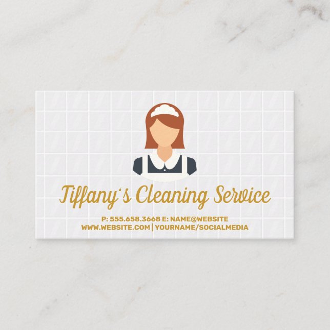 Maid Logo | Supply Icons | Bath Tiles Business Card (Front)