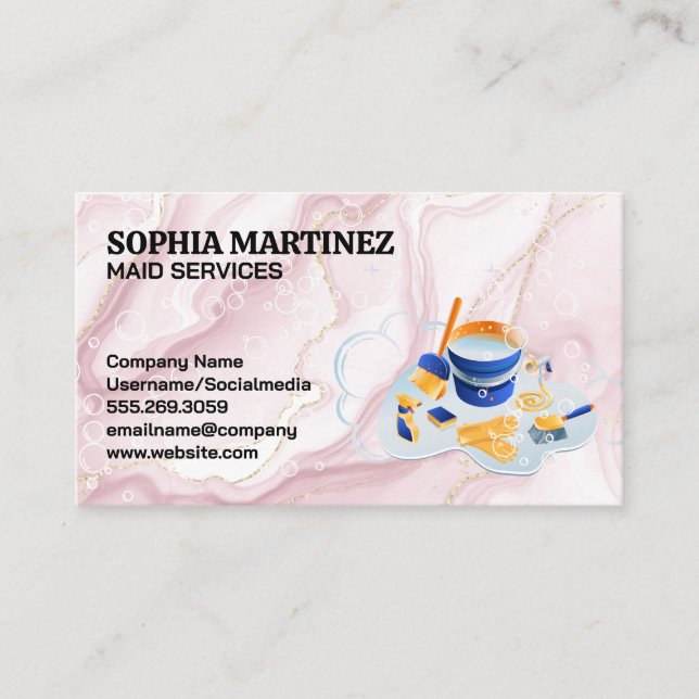 Maid | Mop and Broom | Soap Suds Business Card (Front)