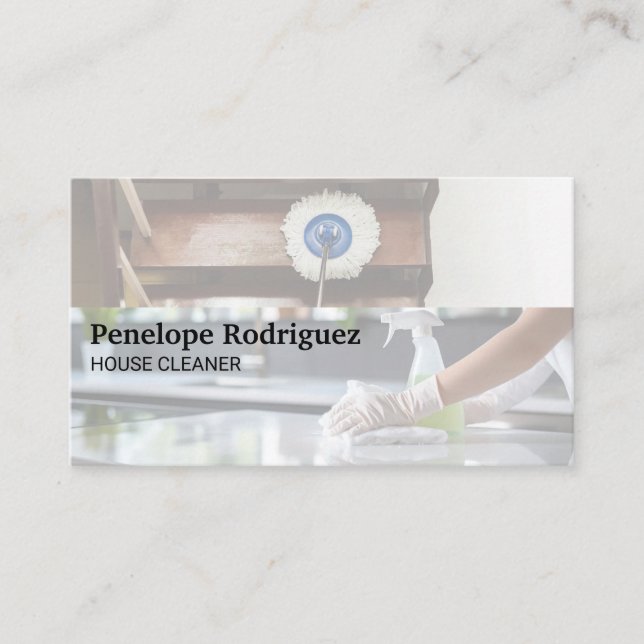 Maid Mopping Floors and Cleaning Counters Business Card (Front)