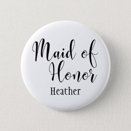 Maid Of Honor 2 Black Typography W/ Name (30) Pinback Button