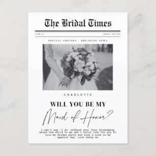 Maid of Honor asking, customizable Newspaper Postcard