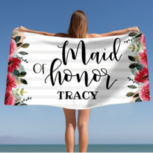 Maid of Honor Bachelorette Bridal Party Gift Beach Towel