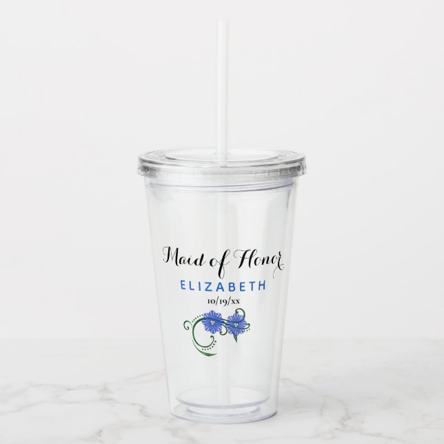 Maid of Honor Bachelorette Party Wedding Blue Acrylic Tumbler (Front)