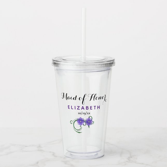 Maid of Honor Bachelorette Party Wedding Purple Acrylic Tumbler (Front)