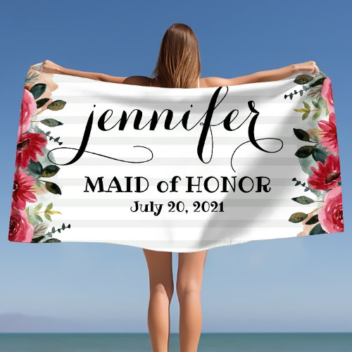 Maid of Honor Bachelorette Personalized  Beach Towel