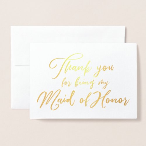 Maid of Honor Beautiful Wedding Thank you Foil Card