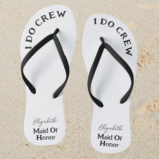 Maid Of Honor Black And White Name Flip Flops (Sand)
