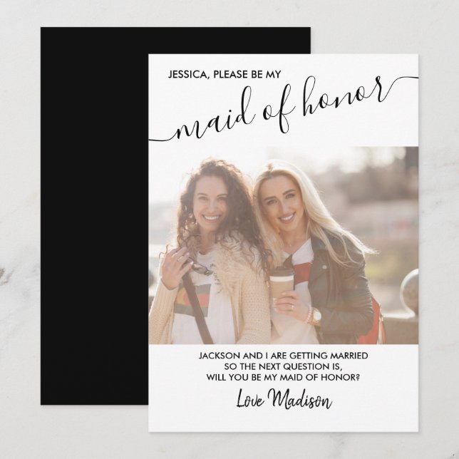 Maid of Honor Black and White Photo Proposal Card (Front/Back)