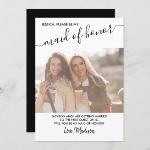 Maid of Honor Black and White Photo Proposal Card