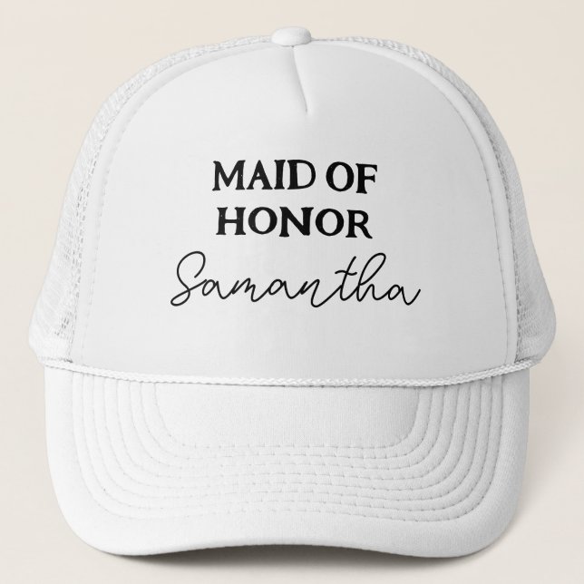Maid Of Honor Black And White Trucker Hat (Front)