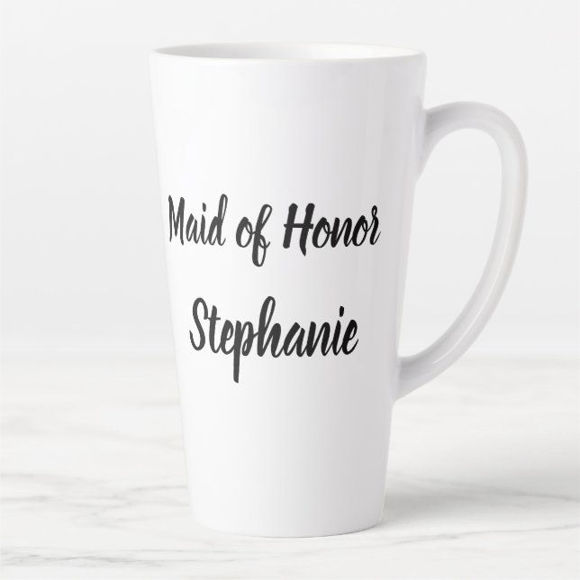 Maid of Honor Black Elegant Script Weddings Latte Mug (Right)