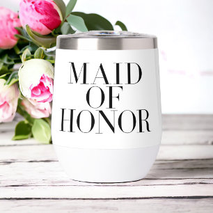 Maid of Honor Black Modern Elegant Personalized Thermal Wine Tumbler